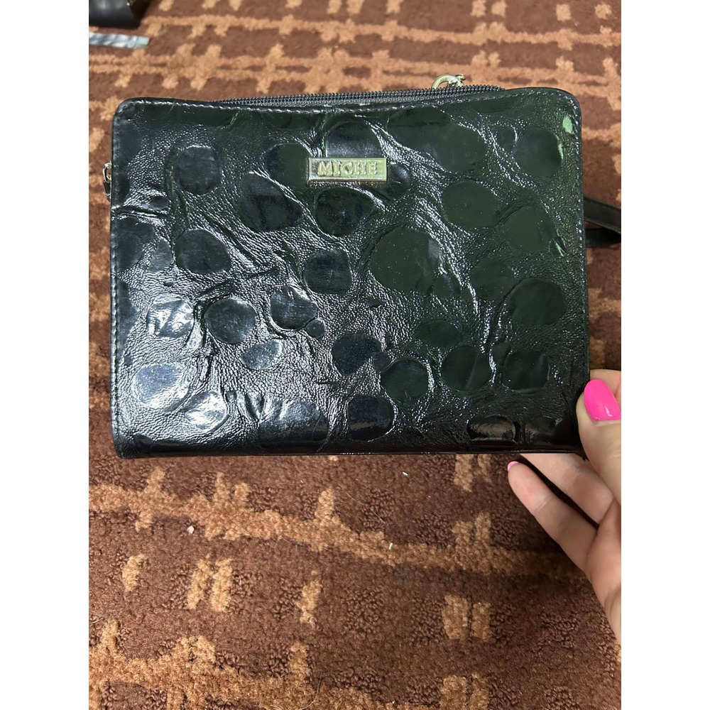 MICHE Black Faux Patent Leather Wallet Clutch Bag‎